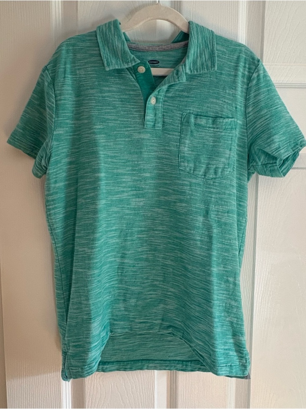 Old Navy Boys Polo Shirt Teal Green Space Dye Large 10-12 Cotton Blend